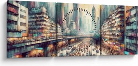 Tablou - Viața din marele oraș (cu ceas) (90x30 cm)