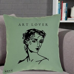 Perna Decorativa Art Lover Portret Grafic, 40x40 cm, Verde, Husa Detasabila, Perna Inclusa, BEKZ®