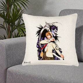 Perna Personalizata Death Note Light si Ryuk Duo, 40x40 cm, Crem Reliefat, Husa Detasabila, Perna Inclusa, BEKZ®