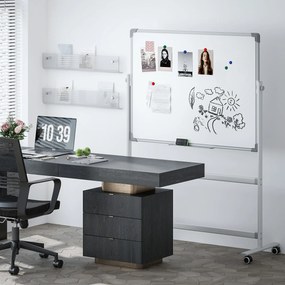 HOMCOM Tablă Magnetică cu 2 Fețe, Tablă Rotativă la 360° cu 3 Nivele Reglabile, Burete și Marker-e, 127x50x165 cm, Alb | Aosom Romania