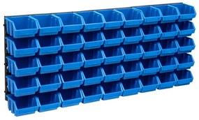 vidaXL Set cutii depozitare, 48 piese, panouri perete, albastru&amp;negru