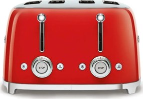Prăjitor de pâine SMEG 50's Style TSF03RDEU, 2000 W, 4 felii, 6 niveluri, Tava pentru firimituri, Cablu integrat, Oțel inoxidabil, Roșu