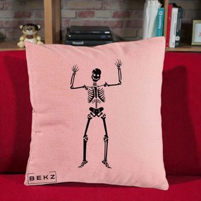 Perna Decorativa Halloween Schelet Dansator, 40x40 cm, Roz, Husa Detasabila, Perna Inclusa, BEKZ®