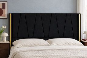 Pat tapițat din catifea Miro 140×200 cm, negru, cu ladă de depozitare
