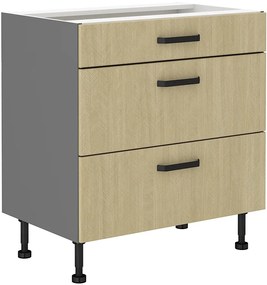 Dulap inferior de bucătărie Scarmi 80 D 3S BB (Antracit + Herringbone scandi). 1049774
