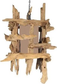 Lustră suspendată din rădăcină de tec reciclat și in, maro, finisaj natural, 79 x 50 cm, „Coucy”