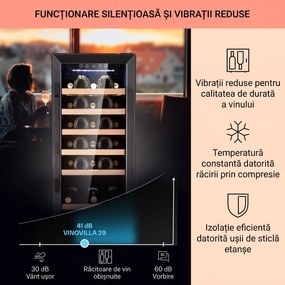 Klarstein Vinovilla 29 Frigider de vin încorporabil 81 l / 29 sticle 1 zonă ușă din sticlă inox