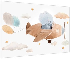 Tablou - Acuarelă elefant într-un avion (90x60 cm)