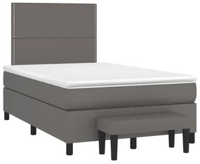 vidaXL Pat box spring cu saltea, gri, 120x190 cm, piele ecologică
