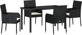 vidaXL Set de masă pentru grădină cu pernă 5 pcs Negru poliratan