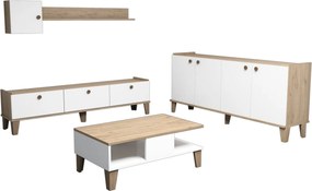 Mobilier living SUMER G7020, alb/stejar, PAL melaminat, 4 piese