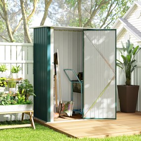 Outsunny Magazie de Grădină 1.07m² din Oțel Zincat, Căsuță pentru Depozitare cu Ușă Blocabilă, Acoperiș Înclinat, 142x86x189 cm, Verde | Aosom Romania