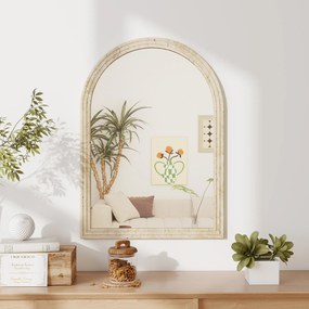 HOMCOM Oglindă de Perete în Formă de Arc cu Margine Canelată 60x2x90 cm Bej | Aosom Romania
