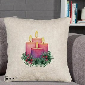 Perna Decorativa Lumanari Advent Roz-Violet, 40x40 cm, Bej Canapea, Husa Detasabila, Perna Inclusa, BEKZ®