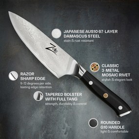 Seria japoneză Alpha-Royal, cuțitul bucătarului șef 6”, oțel damasc
