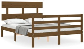3195094 vidaXL Cadru de pat cu tăblie, maro miere, 140x200 cm, lemn masiv