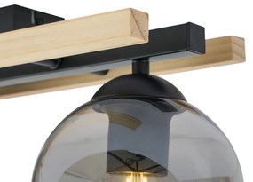 Plafonieră modernă neagră cu lemn și sticlă fumurie cu 3 lumini - Aleks