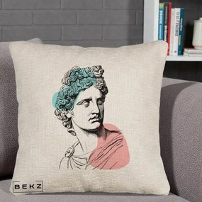 Perna Decorativa Bust Grec Vaporwave, 40x40 cm, Bej Canapea, Husa Detasabila, Perna Inclusa, BEKZ®