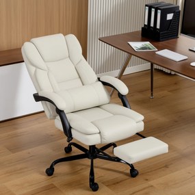 HOMCOM Scaun de birou reclinabil din piele ecologică, cu suport pentru picioare și roți, 65x67x111-119 cm, bej | Aosom Romania