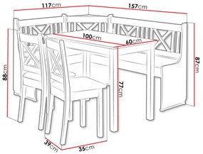 Zondo Colț bucătărie + Masă cu scaune Sandonia 1 (Alb) (amor velvet 4322). 1054142