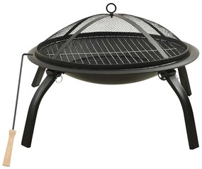 313352 vidaXL Vatră de foc 2-în-1 cu grătar și vătrai, 56x56x49 cm, oțel