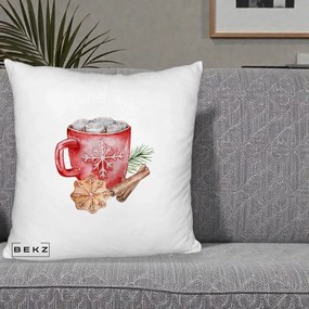 Perna Decorativa Cacao de Iarna cu Biscuit, 40x40 cm, Alb Pufos, Husa Detasabila, Perna Inclusa, BEKZ®