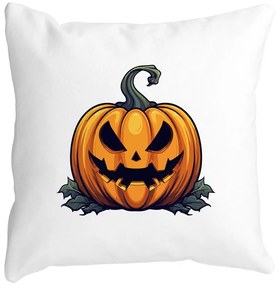 Perna Decorativa cu motiv Dovleac de Halloween 1, 40x40 cm, Alba, Mata, Husa Detasabila, Burduf