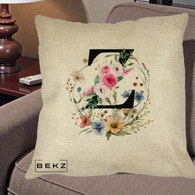 Cadou Personalizat - Perna Personalizata Monograma Florala Litera Z cu Coroana, 40x40 cm, Crem, Husa Detasabila, Perna Inclusa, BEKZ®