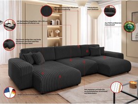 Colțar gri închis extensibil/cu spațiu de depozitare cu tapițerie din catifea reiată (în formă de "U") Sarina – Ropez