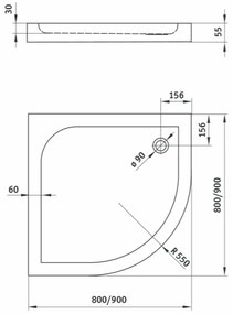 Cadita dus semirotunda slim 90x90 Deante, Cubic 900x900 mm