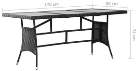 Set mobilier de gradina, 7 piese, negru, poliratan Negru, Lungime masa 170 cm, 1