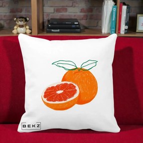 Perna Decorativa Grepfrut Citrus, 40x40 cm, Alba Mata, Husa Detasabila, Perna Inclusa, BEKZ®