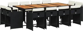 vidaXL Set mobilier de grădină cu perne, 13 piese, negru, poliratan