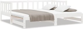 vidaXL Pat de zi cu extensie, alb, 90x200 cm, lemn masiv de pin