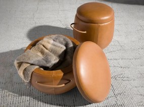 Taburete cu spatiu de depozitare LUX design italian Cowhide camel