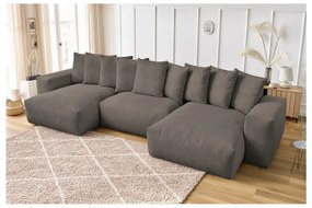 Colțar gri/maro cu tapițerie din catifea reiată Voltaire – Bobochic Paris