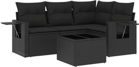 vidaXL Set mobilier de grădină cu perne, 5 piese, negru, poliratan