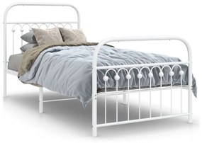 376659 vidaXL Cadru de pat metalic cu tăblie de cap/picioare, alb, 90x190 cm