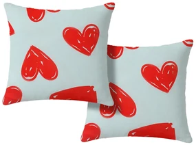 Set 2 bucati huse decorative pentru perne WARM HEART 45x45 cm, albastru deschis