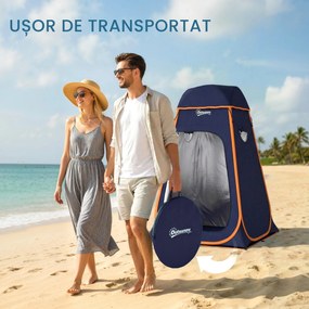 Outsunny Cort de Duș Pop-Up Impermeabil cu Acoperiș Detașabil, din Poliester 190T și Oțel, 152x152x200 cm, Albastru Închis | Aosom Romania