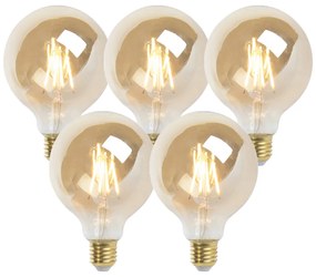 Set de 5 becuri LED cu filament E27 reglabile G95 auriu 5W 380lm 2200K