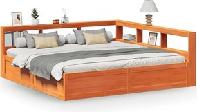 vidaXL Pat cu bibliotecă fără saltea maro 200x200 cm lemn masiv de pin