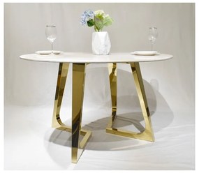Masa Veneto rotunda alb/gold marmura – H76 cm