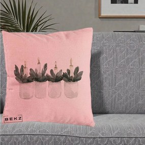 Perna Decorativa Lumanari in Borcane cu Eucalipt, 40x40 cm, Roz, Husa Detasabila, Perna Inclusa, BEKZ®