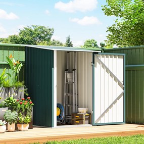 Outsunny Căsuță de Grădină 0,92m² din Oțel Galvanizat, Depozit pentru Unelte cu Ușă Blocabilă, Acoperiș Înclinat, 100x104x160 cm, Verde | Aosom Romania