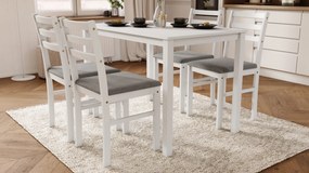 MAZZONI EXPORT Set TORINO masă + 4 scaune Alb/Gri deschis (material Sawana 21) - SET DE LEMN PENTRU BUCĂTĂRIE/SUFRAGERIE