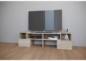 COMODA TV CARY CU SPATIU DEPOZITARE, 141X32X39 CM, MONTAJ PERETE SAU COLT, CULOARE SONOMA, PAL 16 MM