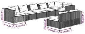 Set mobilier de gradina cu perne, 8 piese,gri, poliratan gri si bleumarin, 3x colt + 5x mijloc, 1