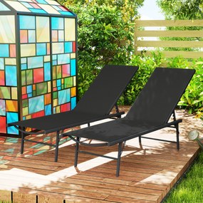Outsunny Set de 2 șezlonguri șezlong pliabil textilenă transat grădină exterior reglabil 54 x 164 x 84 cm negru | Aosom Romania