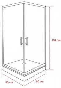 Cabină de duș pătrată Spirit Clear 80x80x194 cm cu cădiță de duș din acril armat, neagră